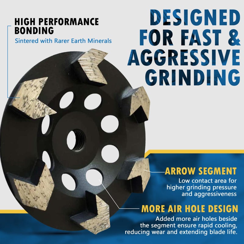 EDiamondTools 4.5" High Performance Diamond Grinding Wheels for Concrete, Paint, Epoxy, Mastic, Coating Removal, #30/40 Grit, 6 Arrow Segments, 5/8"-11 Arbor - Image 2